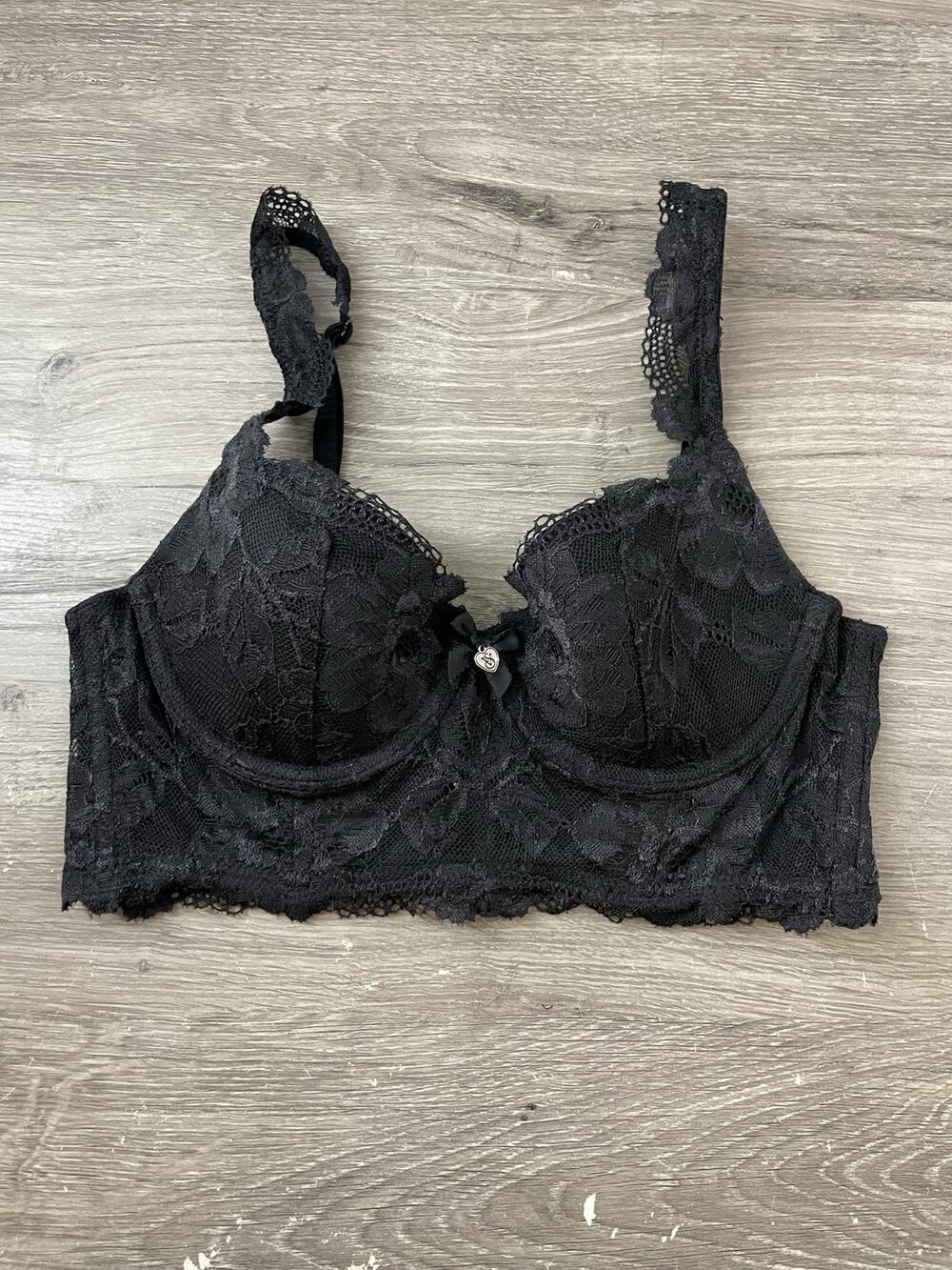 Victoria's Secret Dream Angels Black Lace Longline Demi Bra Size 32B Underwire